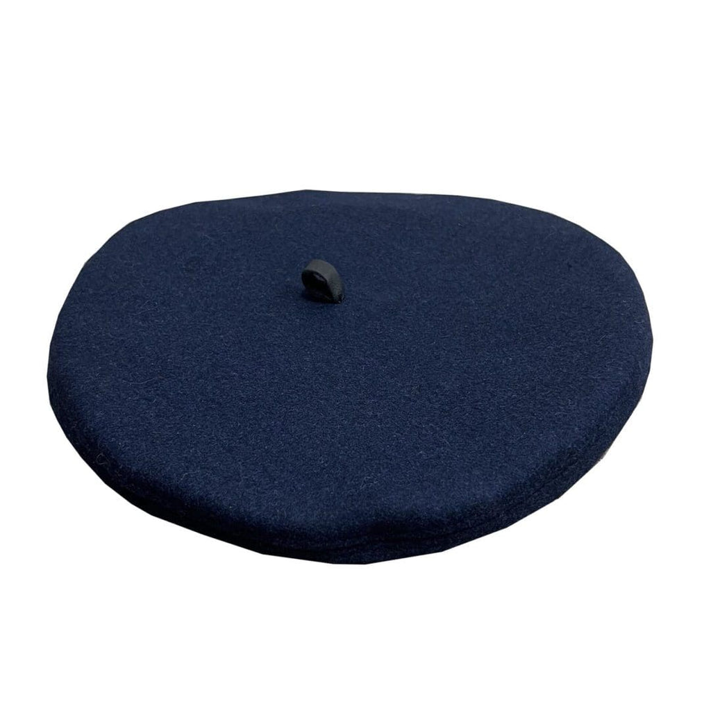 Navy Wool Beret w Black Leather Trim