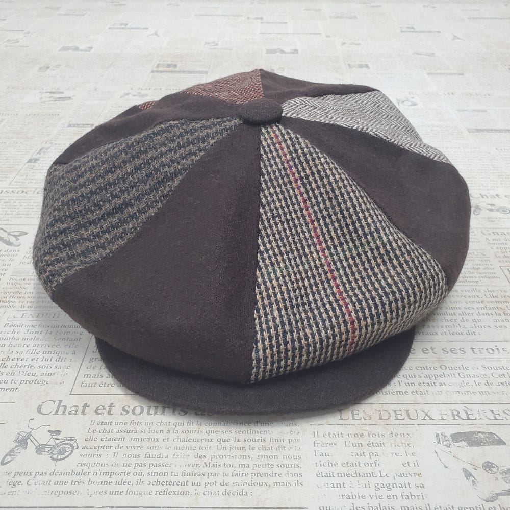 Brown Patch Wool Apple Newsboy Cap