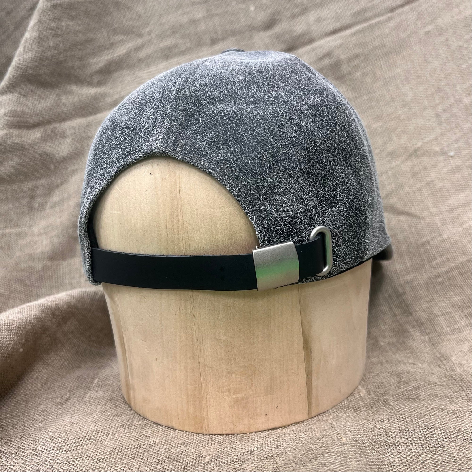 Cowhide Leather Baseball Cap- Distressed Black