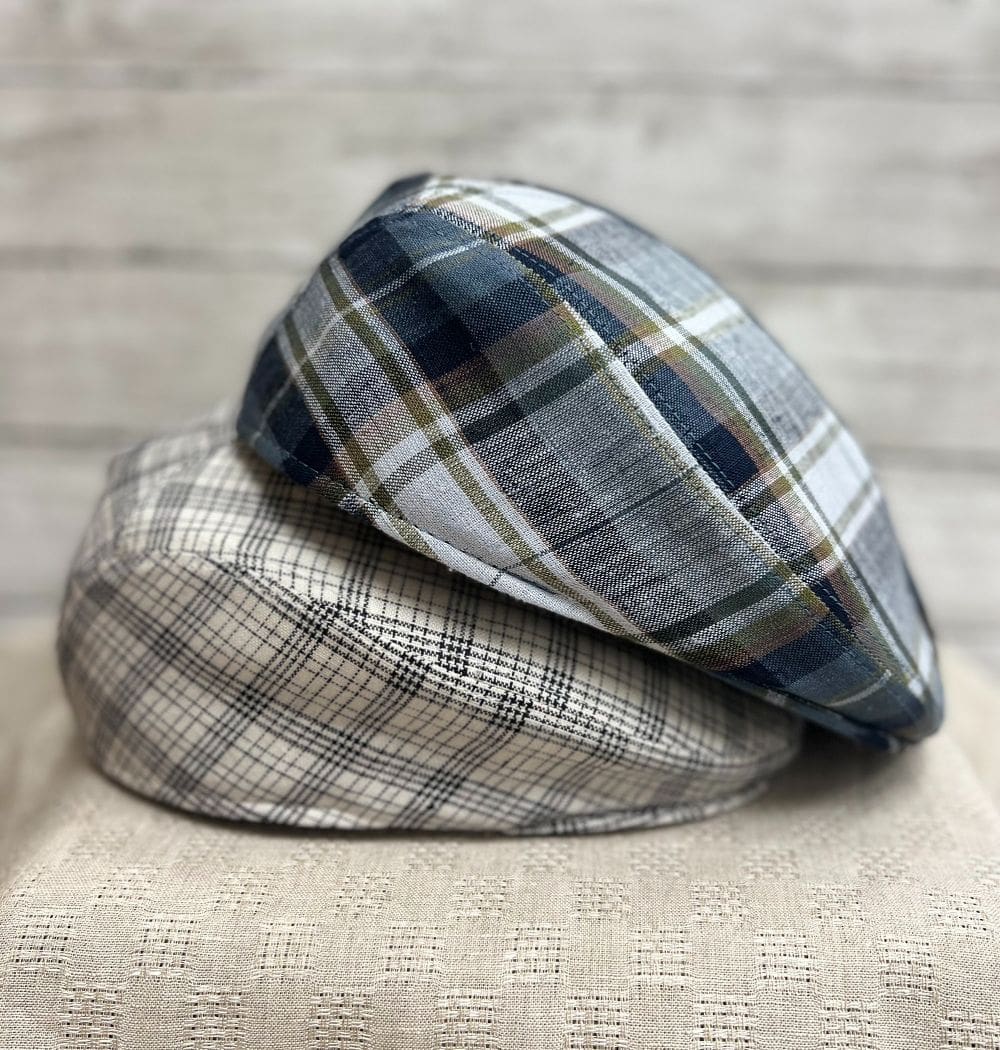 Blue Plaid European Linen Ascot Ivy Cap