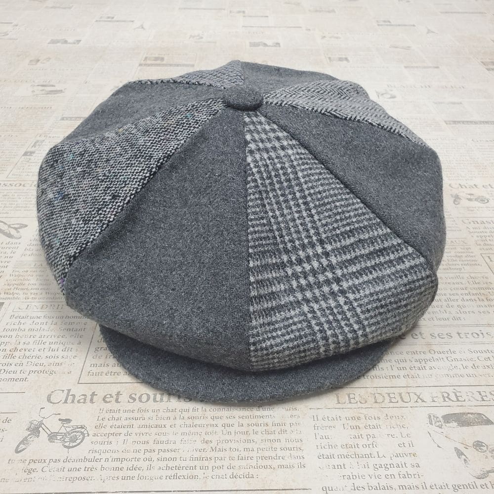 Grey Patch Wool Apple Newsboy Cap