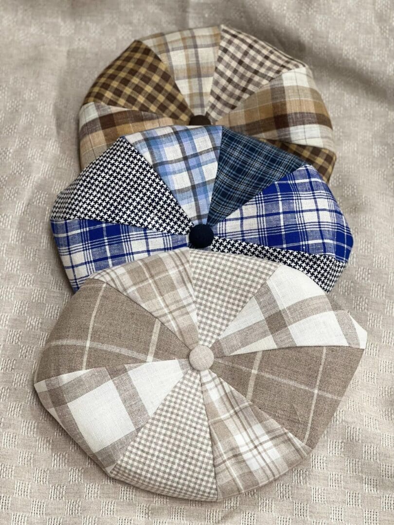 Blue Patch Linen Apple Newsboy Cap