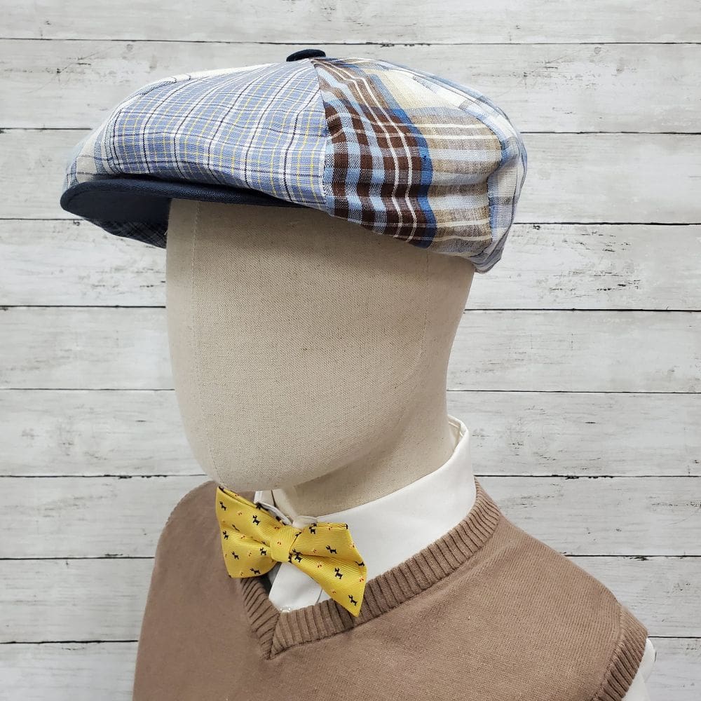 Blue Patch Linen Apple Newsboy Cap