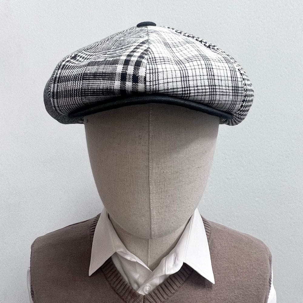Black Patch Linen Apple Newsboy Cap