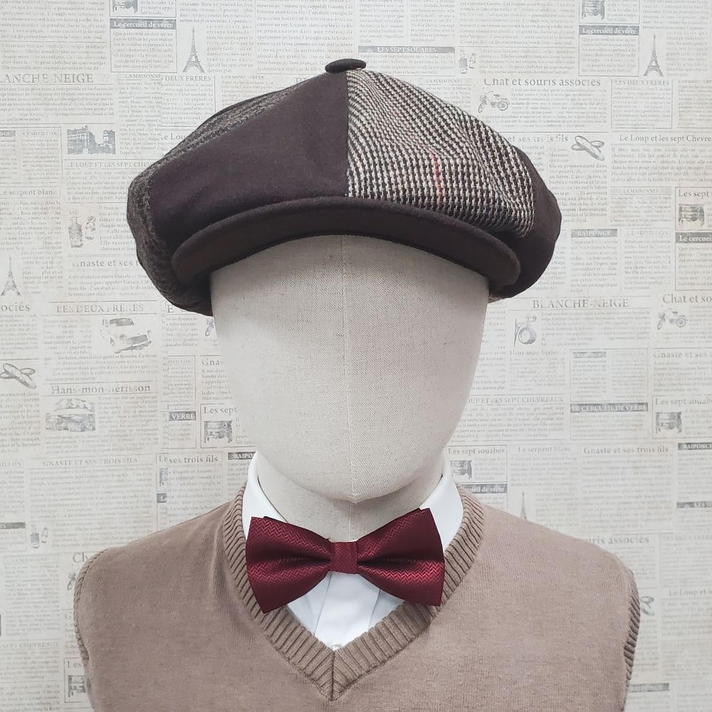 Brown Patch Wool Apple Newsboy Cap