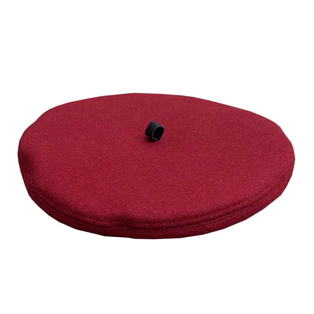 Red Wool Beret w Black Leather Trim