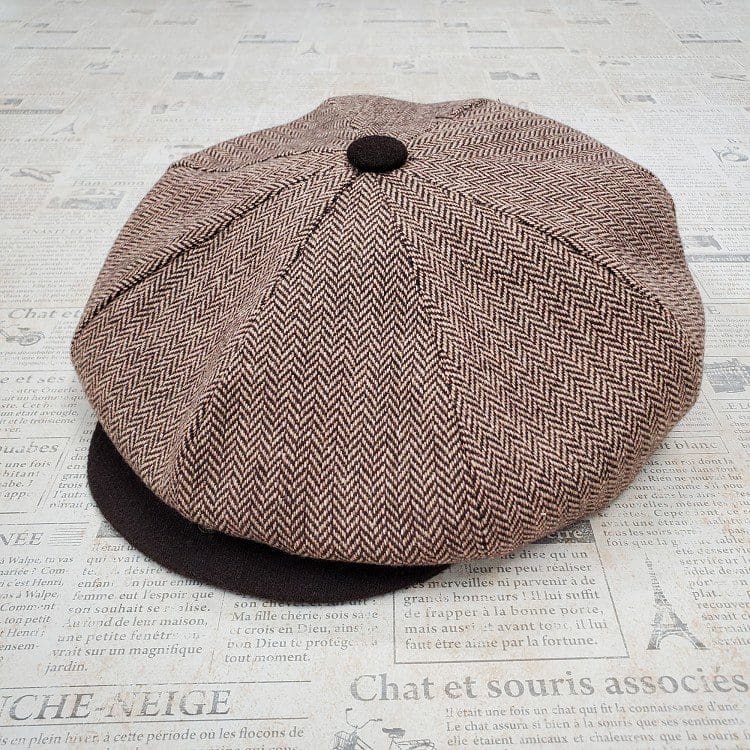 Brown Patch Wool Apple Newsboy Cap side