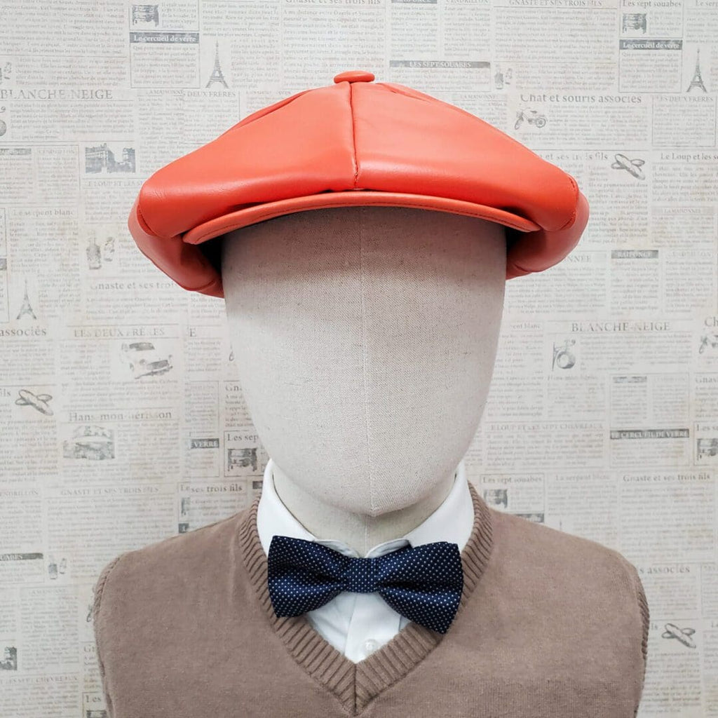 Orange Cowhide Leather Apple Newsboy Cap front