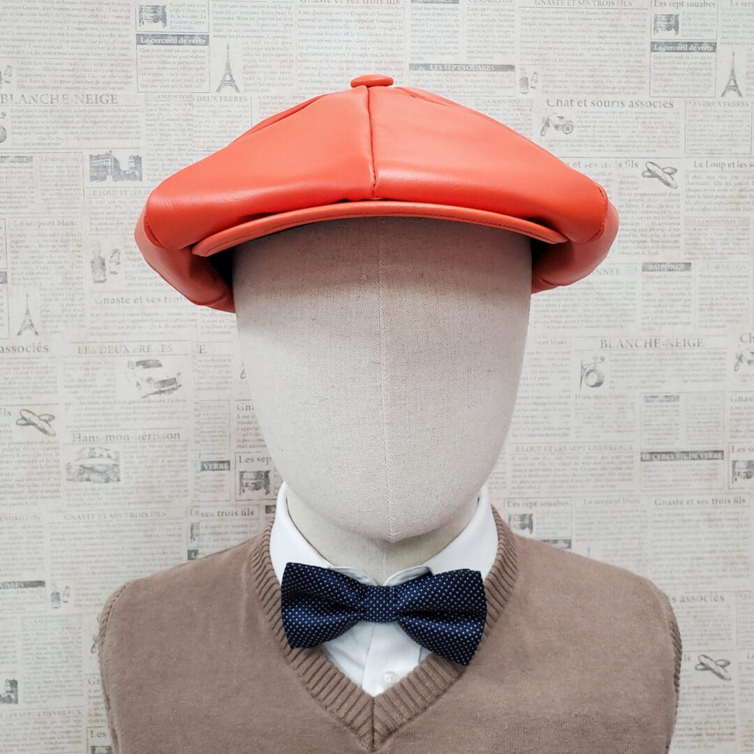 Orange Cowhide Leather Apple Newsboy Cap front