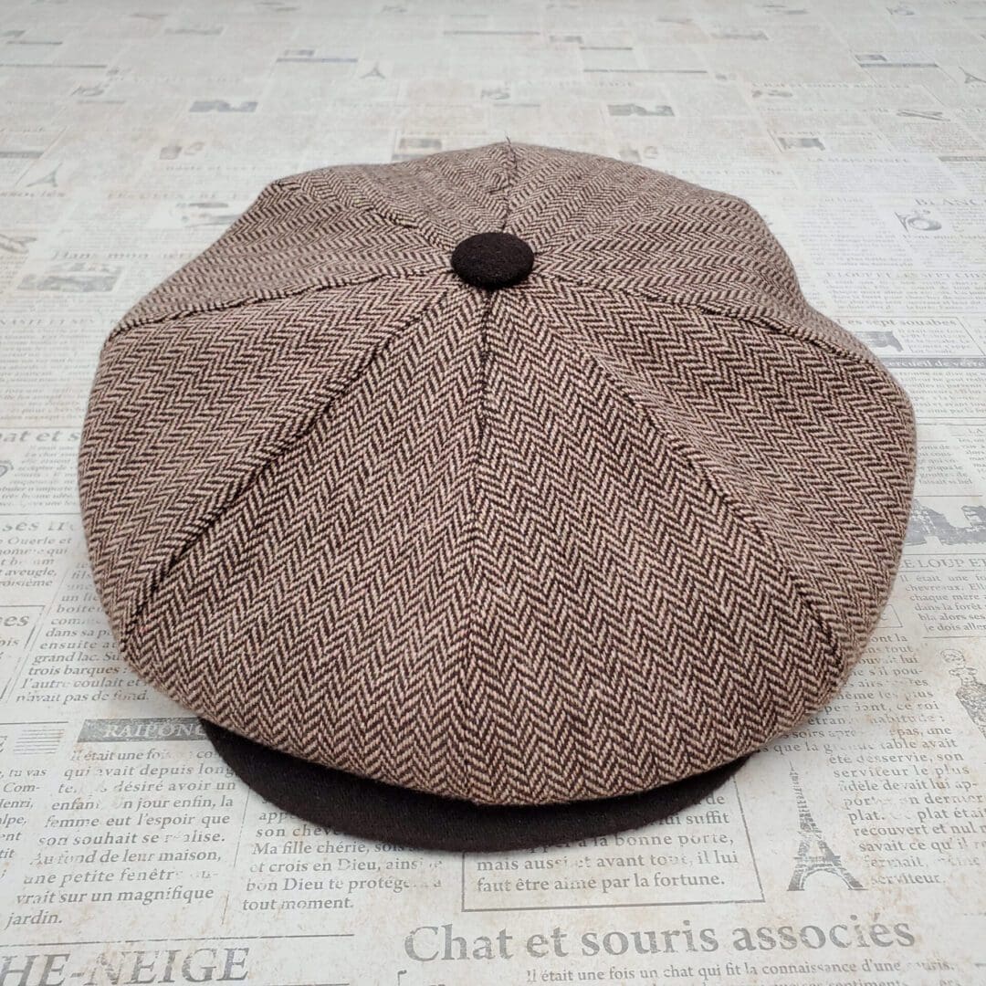 Brown Patch Wool Apple Newsboy Cap top