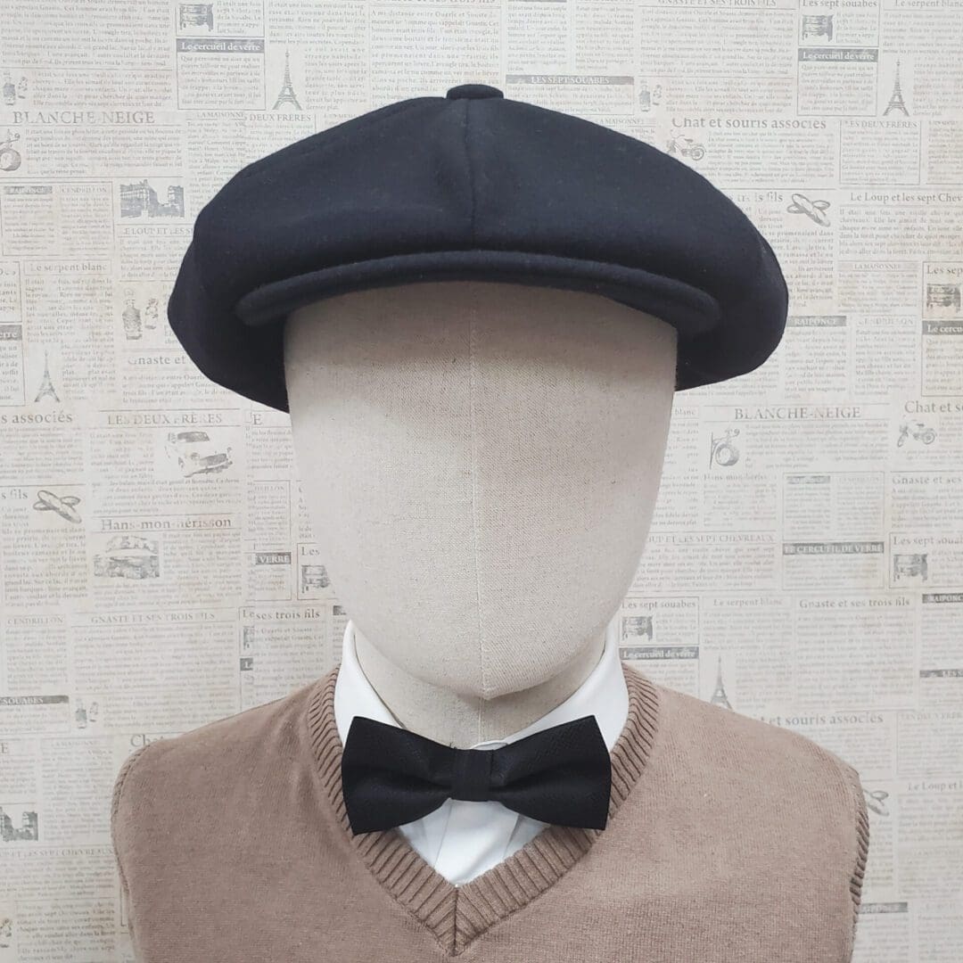 Black Wool Apple Newsboy Cap front
