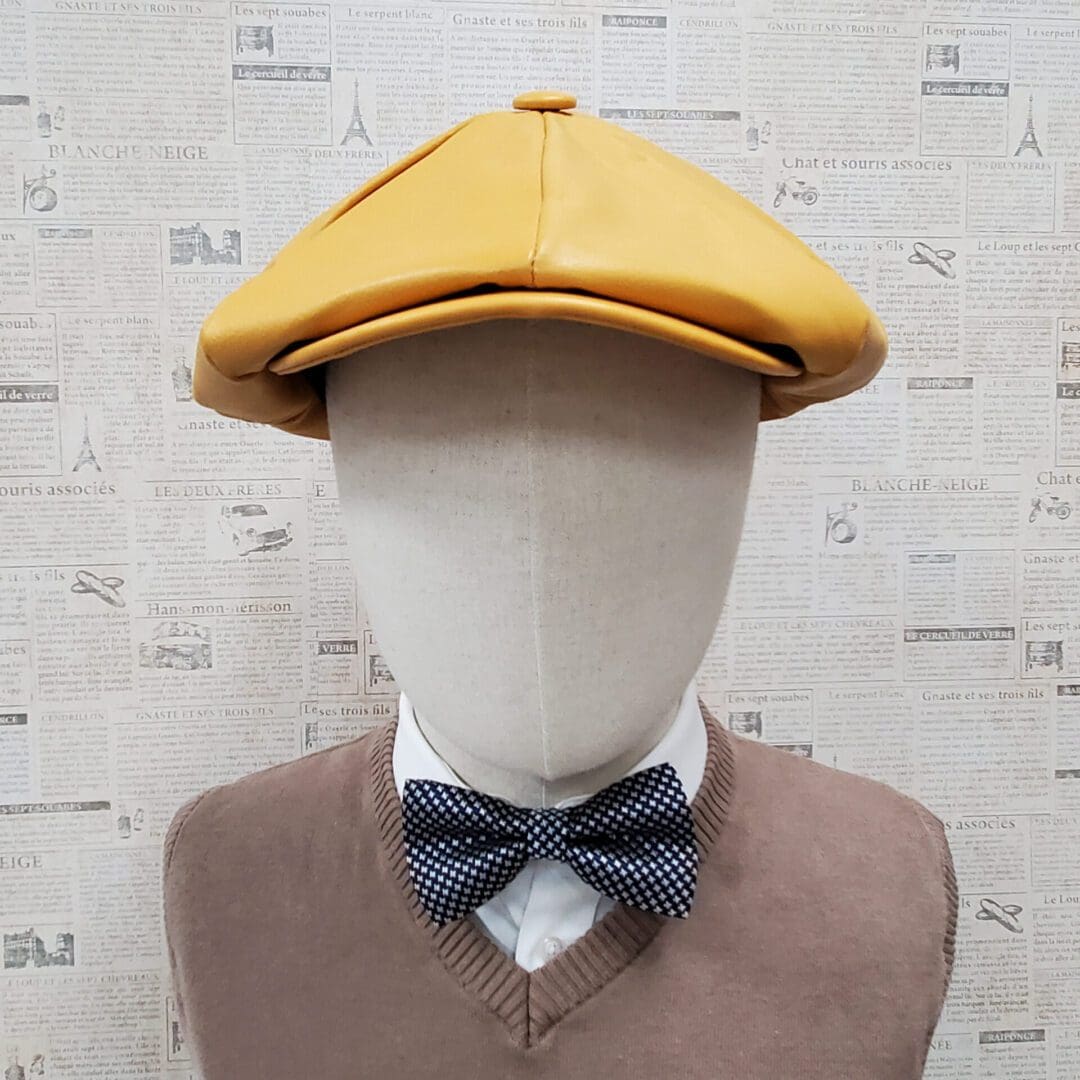 Gold Cowhide Leather Apple Newsboy Cap front