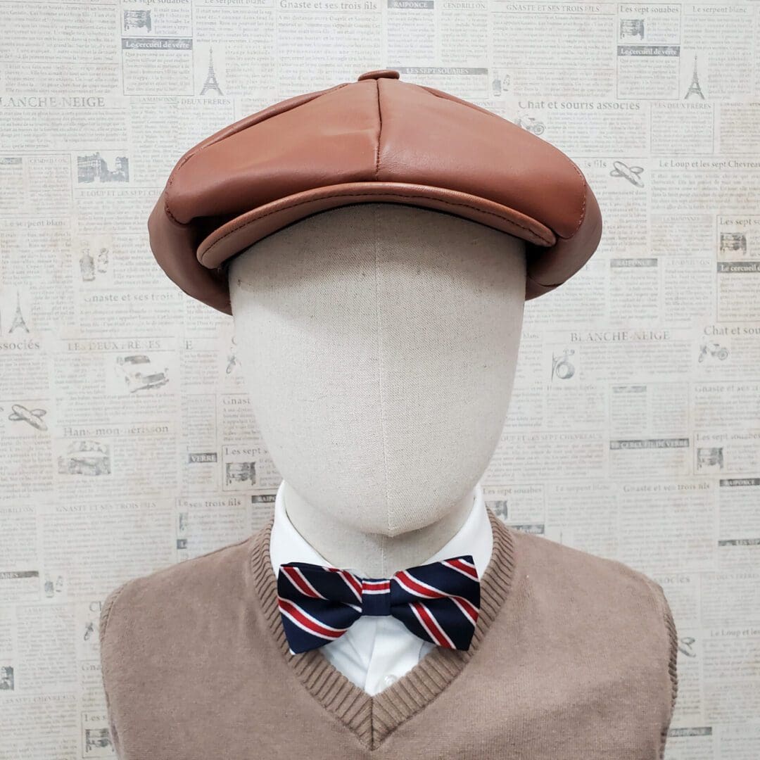 Light Brown Cowhide Leather Apple Newsboy Cap front
