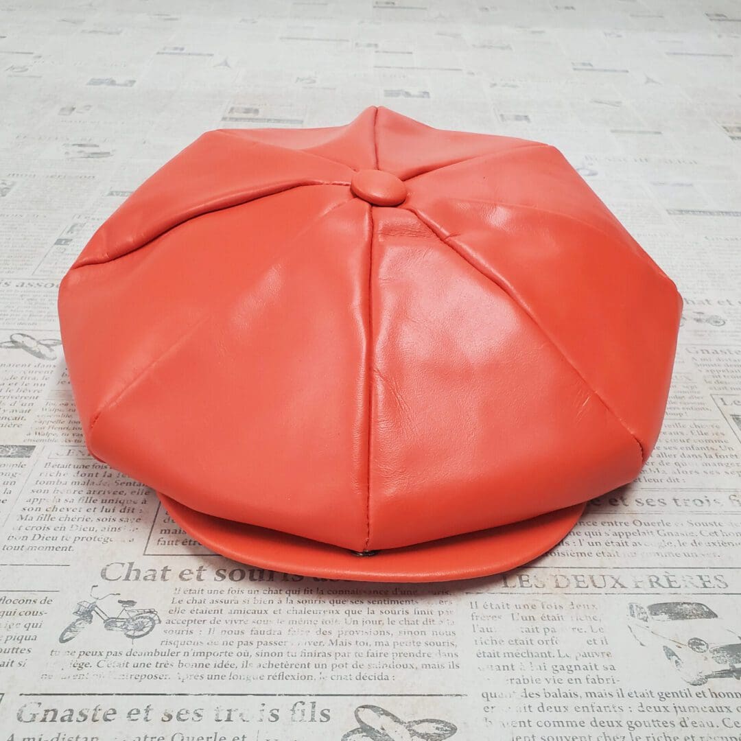 Orange Cowhide Leather Apple Newsboy Cap top