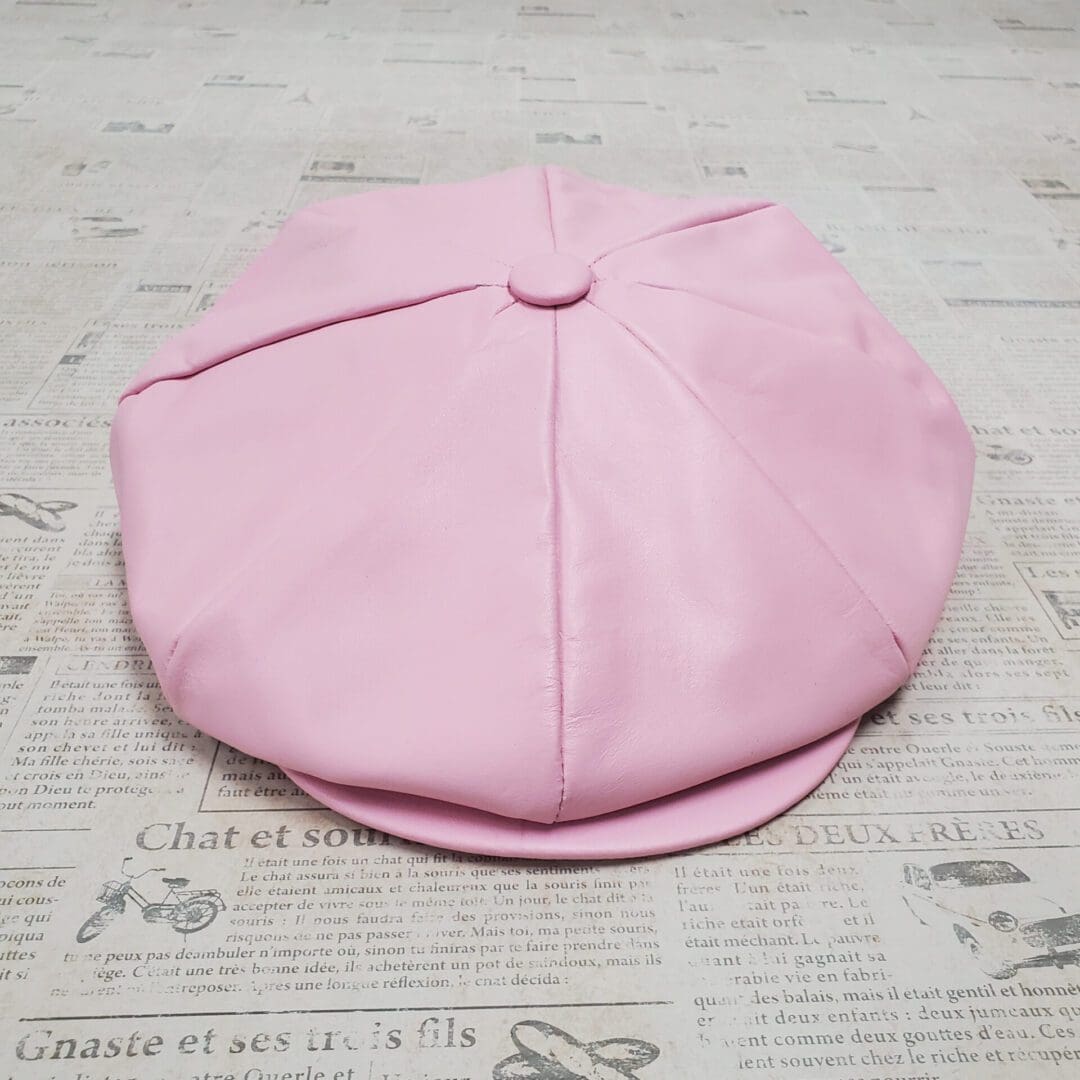 Pink Cowhide Leather Apple Newsboy Cap top