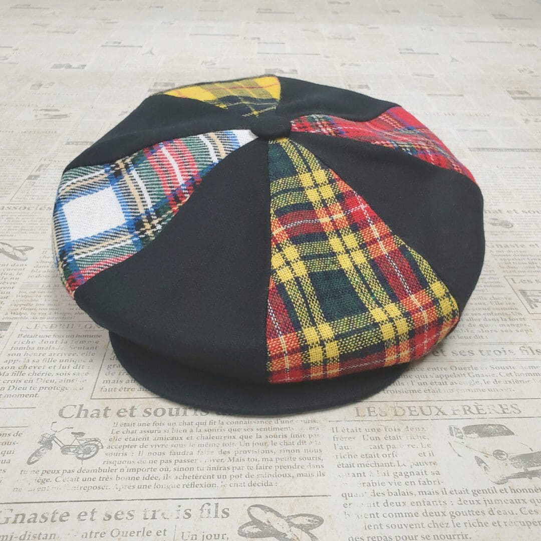 Black Patch Wool Apple Newsboy Cap top view