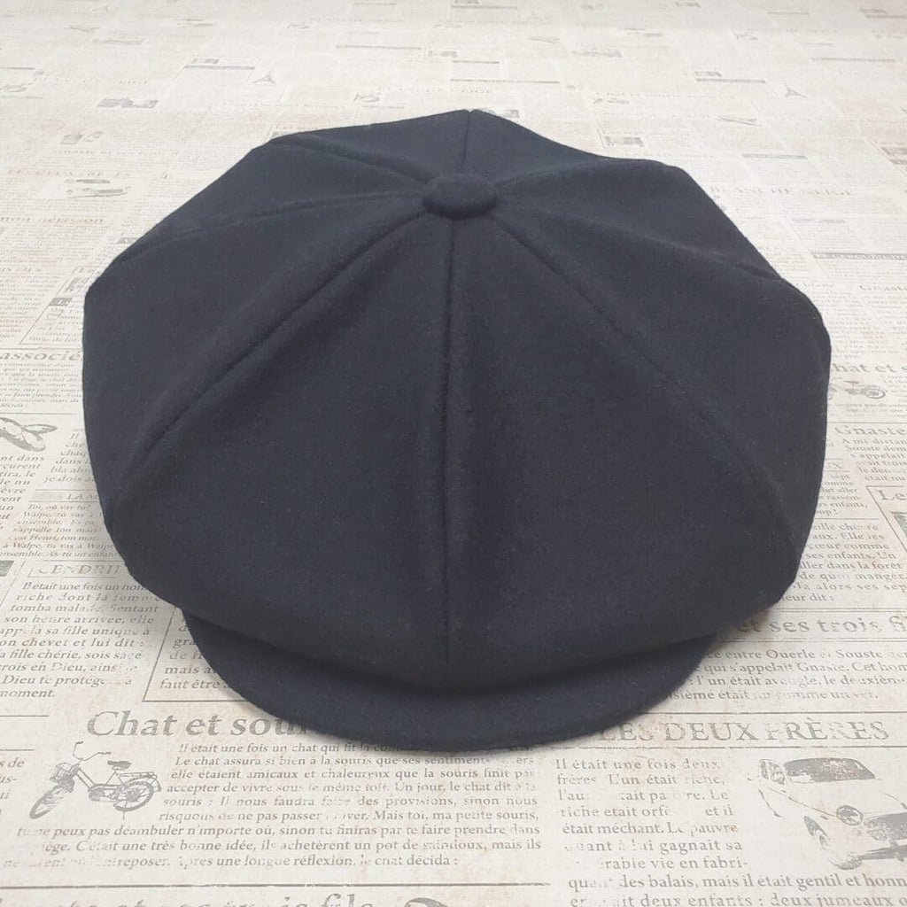 Black Wool Apple Newsboy Cap