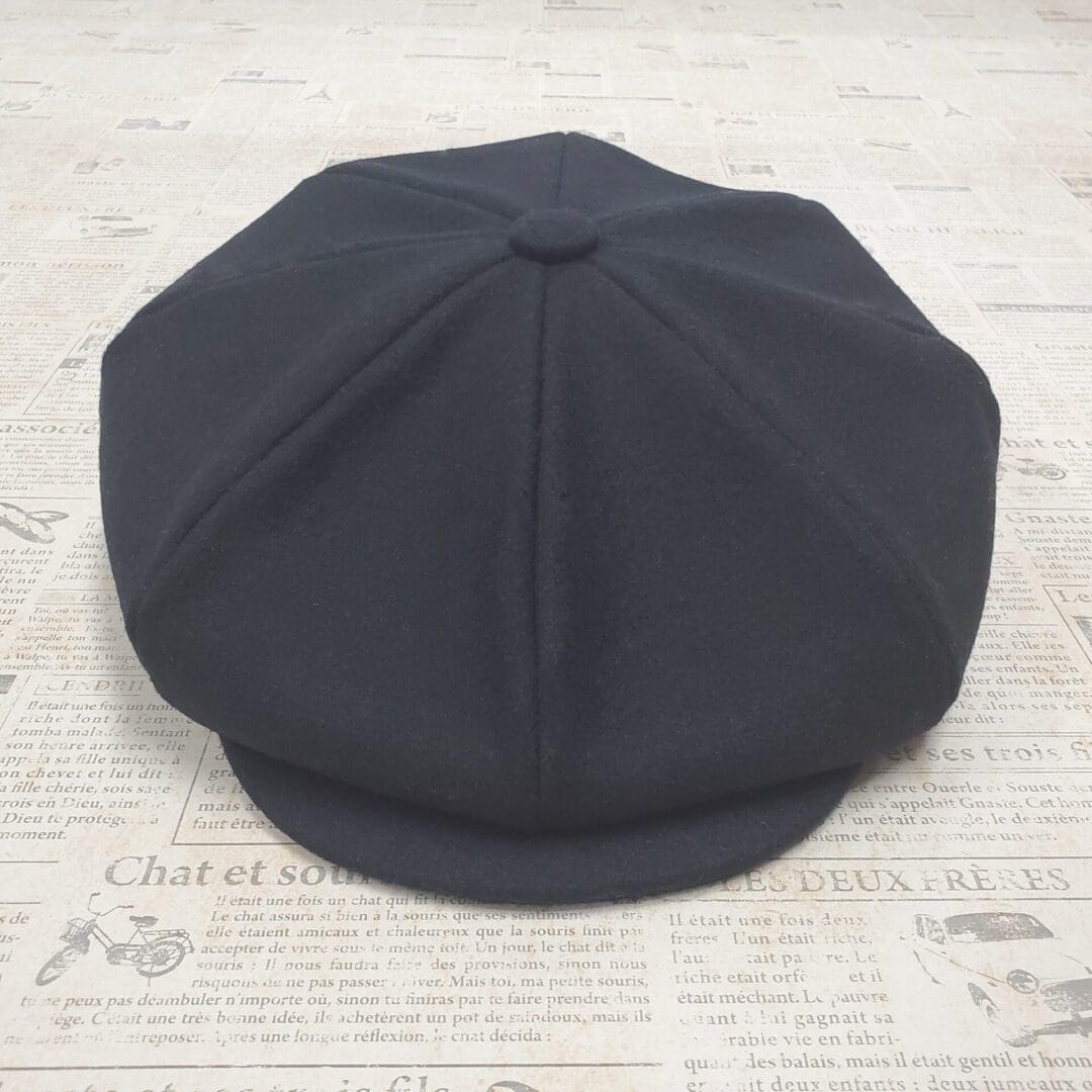 Black Wool Apple Newsboy Cap