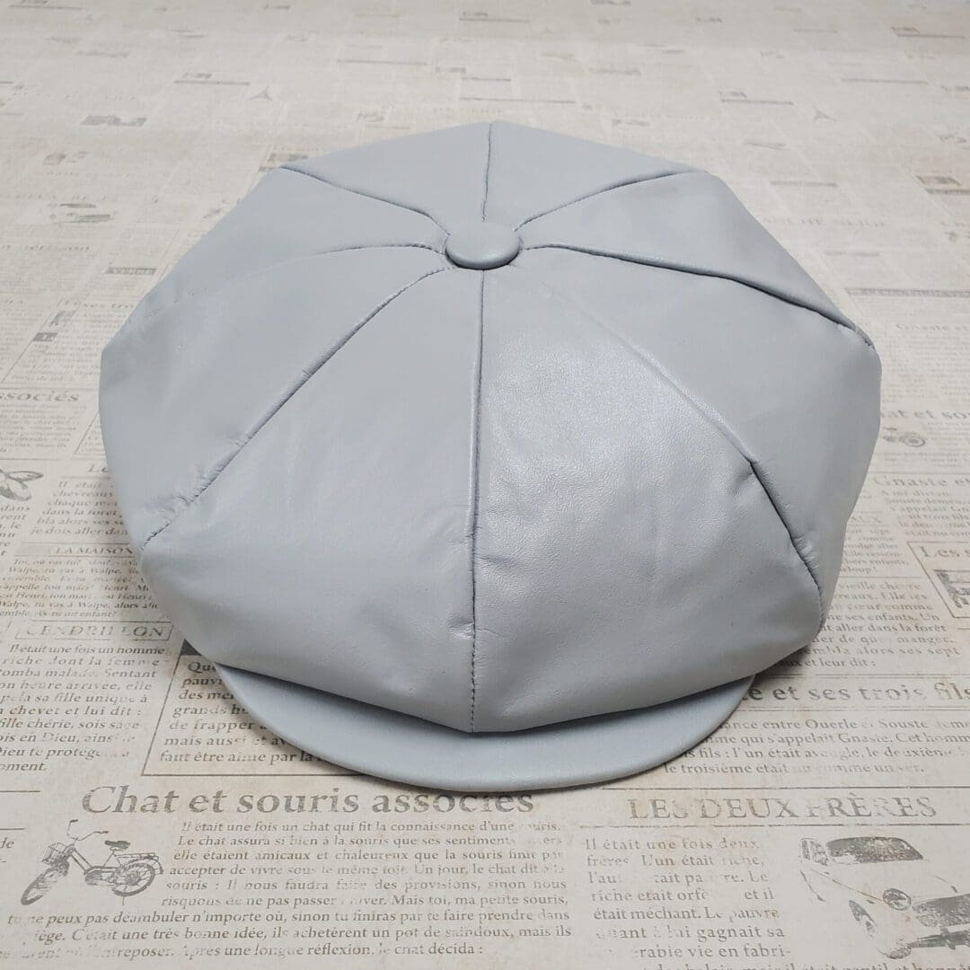 Light Grey Cowhide Leather Apple Newsboy Cap top