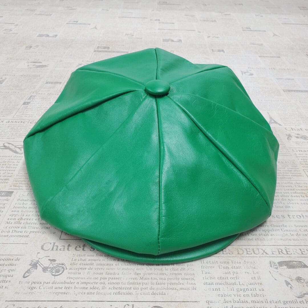 Kelly Green Cowhide Leather Apple Newsboy Cap top