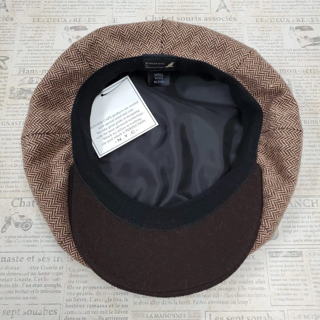 Brown Patch Wool Apple Newsboy Cap inside