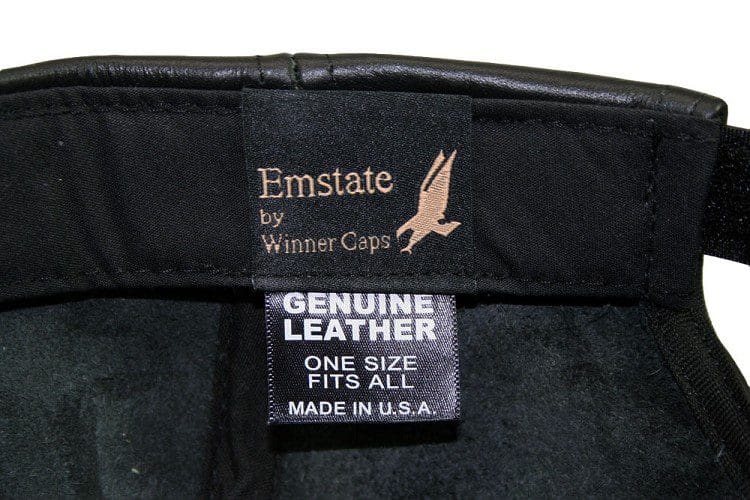 A label on the back of an emstate jacket.