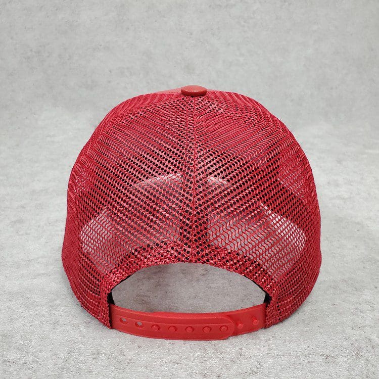 A red hat with a white logo on it