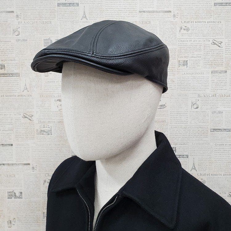 Black Pebble Leather Ascot Ivy Driver Cap