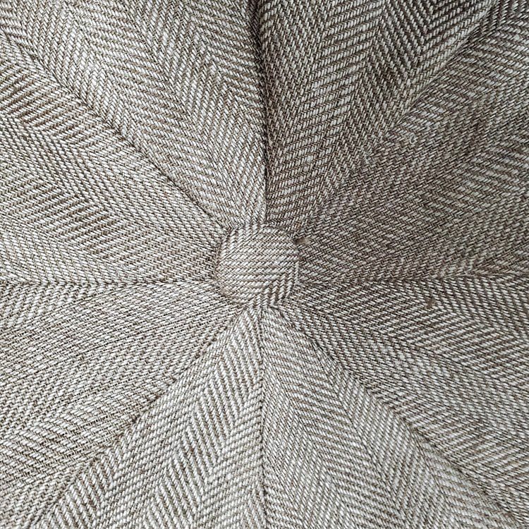 Brown Herringbone Linen Apple Newsboy Cap top