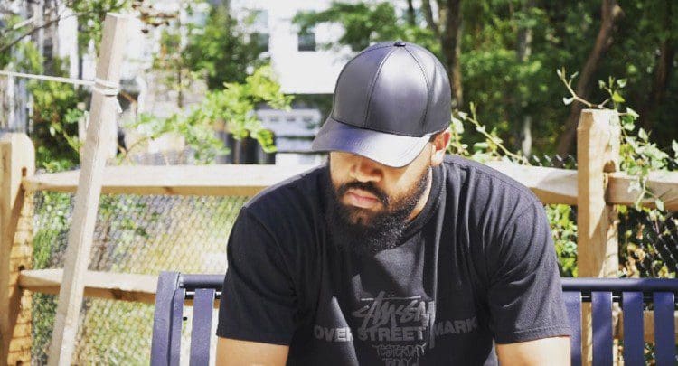 Black Leather Baseball Cap in customer