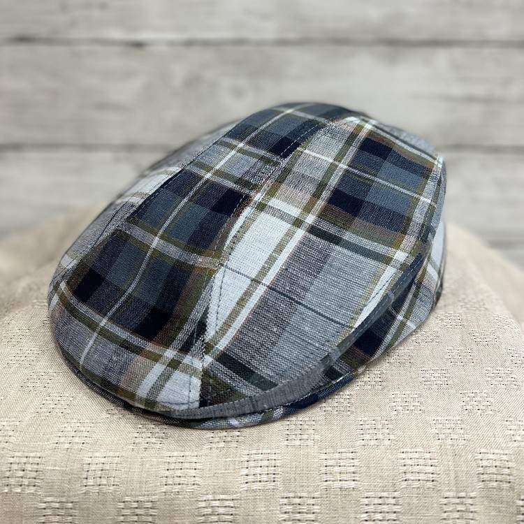 Blue Plaid European Linen Ascot Ivy Cap