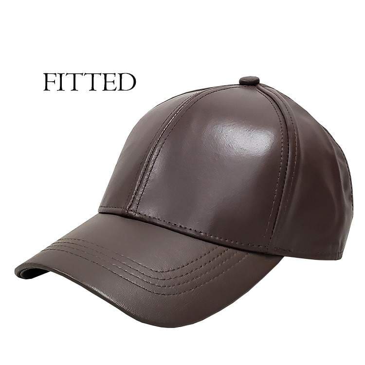Fitted Brown Leather Baseball Cap