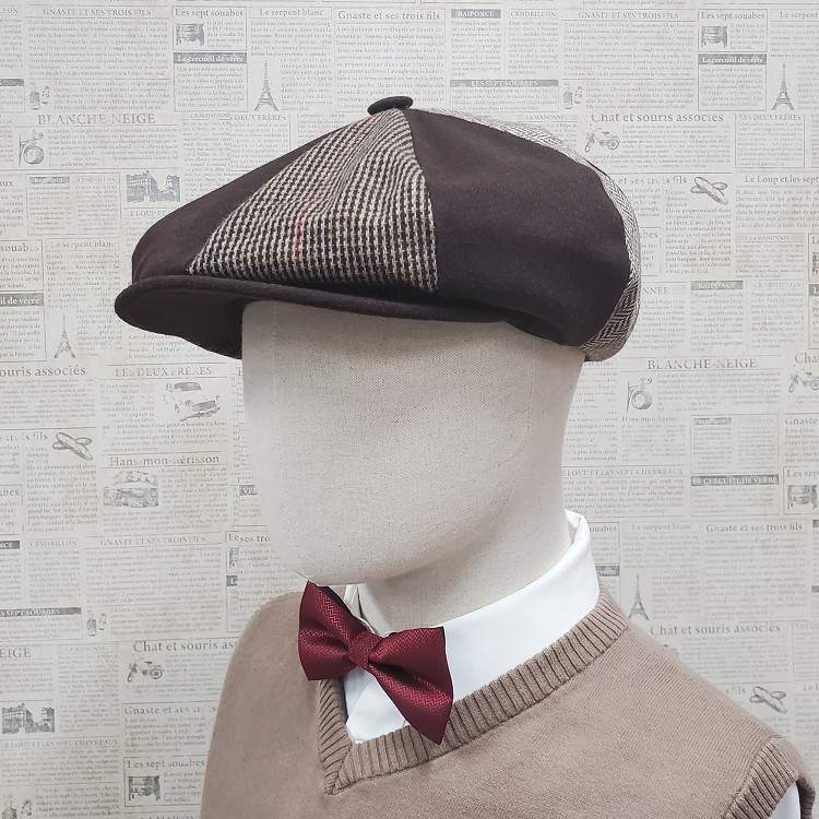 Brown Patch Wool Apple Newsboy Cap