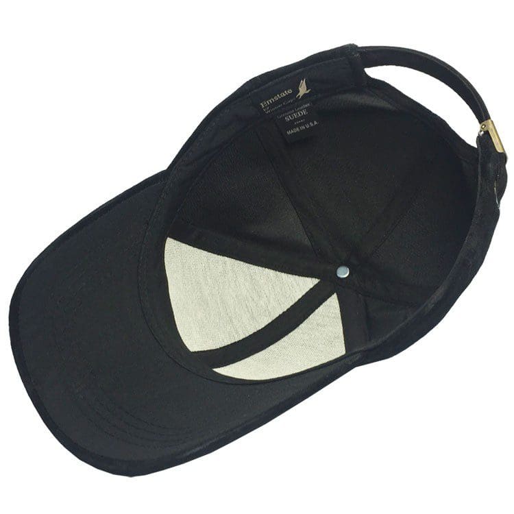 A black hat with a white patch on the side.