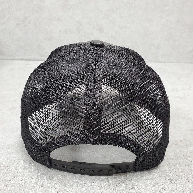 Black Leather High Profile Mesh Cap back