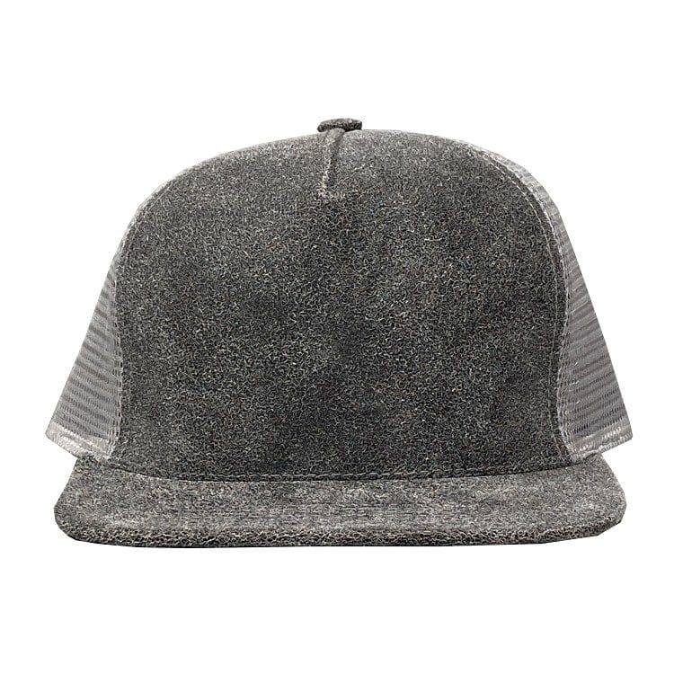 A gray hat with a black and white pattern on it.