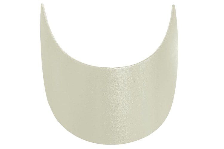 A white plastic hat with a curved design.