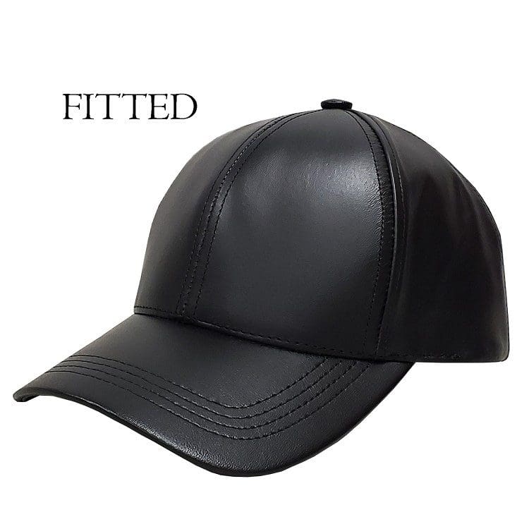 Fitted Black Leather Baseball Cap