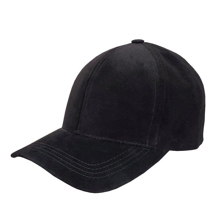 Black Suede Leather Baseball Cap