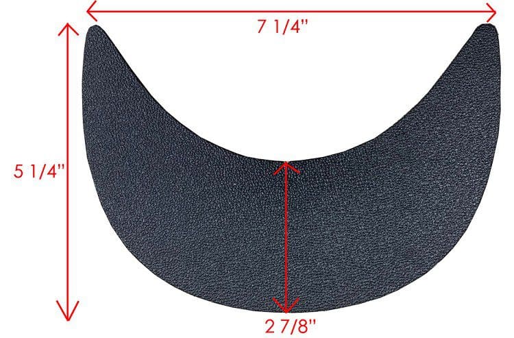 A black curved piece of fabric with measurements.